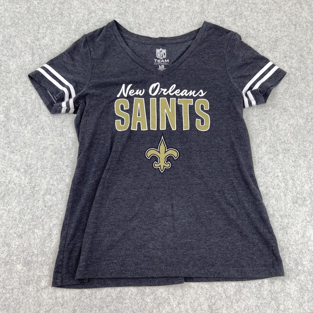 New Orleans Saints Shirt Womens Large Gray NFL Football Team Apparel V-Neck Tee